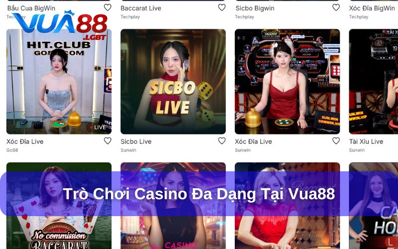 Các trò chơi nổi bật tại sảnh casino Vua88